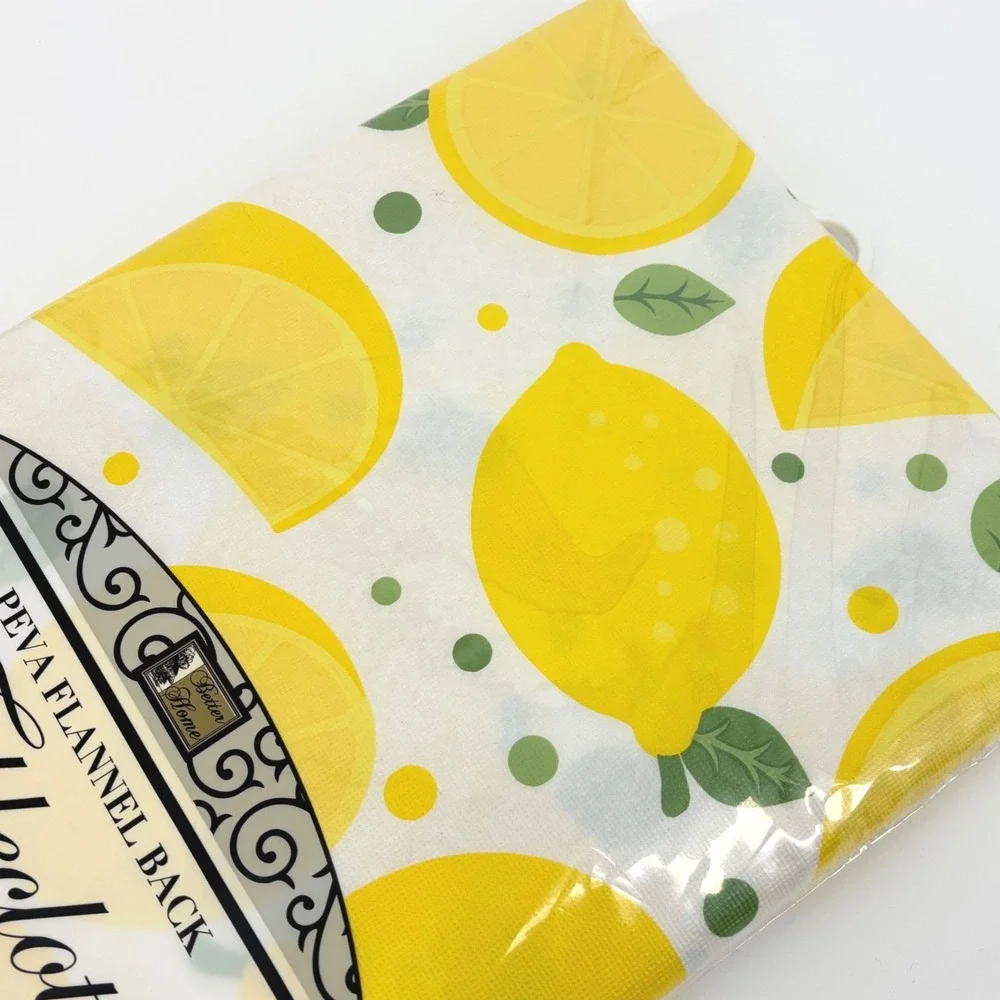 Better Home Tablecloth Lemon Print PEVA Flannel Back Summer Fruit 52x70 Citrus